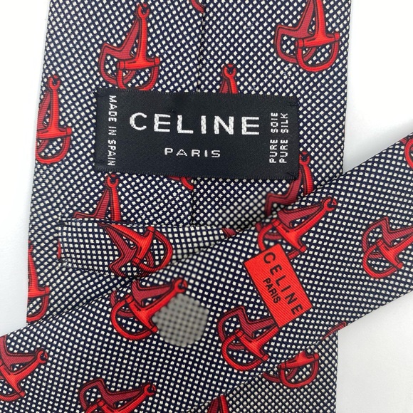 Celine Red and Black Patterned Silk Tie - Picture 1 of 8